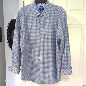 EUC Egara No Iron Men's Blue Checkered Long Sleeve Button Down XL Shirt